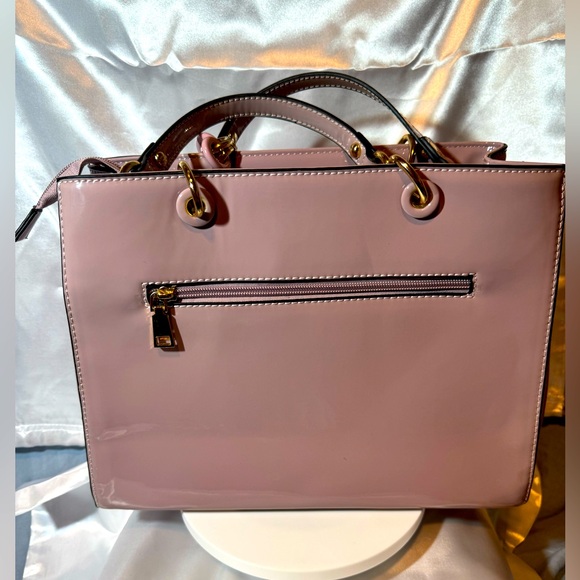 Blush Pink Patent Leather Structured Bag WGold-Tone handles & og Crossbody Strap - Picture 7 of 9